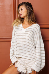 BiBi Women's Classic Stripe V-Neck Knit Top - Stylish & Comfortable